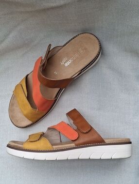 Remonte Soft Brown/Orange/Yellow Multi-Color Slide Sandals - Size EU 41 US 10.5